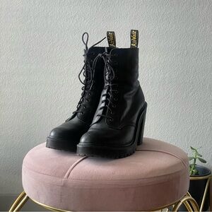 Dr. Martens Kendra Black Leather Lace-Up Heeled Boots